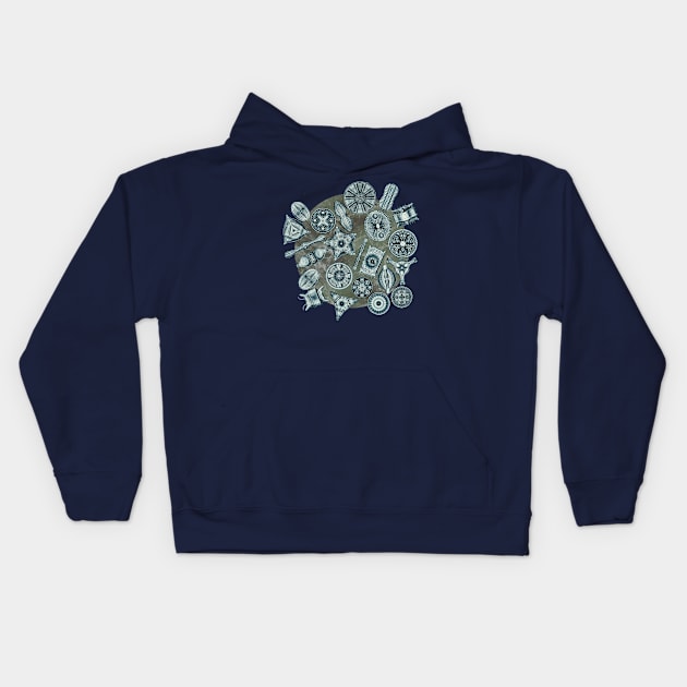 Ernst Haeckel Cerulean Diatoms on Mossy  Water Kids Hoodie by Scientistudio